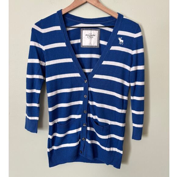 Abercrombie & Fitch Sweaters - Abercrombie & Fitch Y2K Navy Striped Cardigan Sweater Small